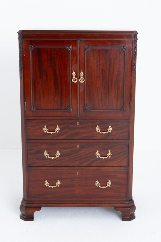 Mahogany Chippendale Style Linen Cabinet