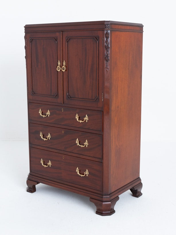 Mahogany Chippendale Style Linen Cabinet