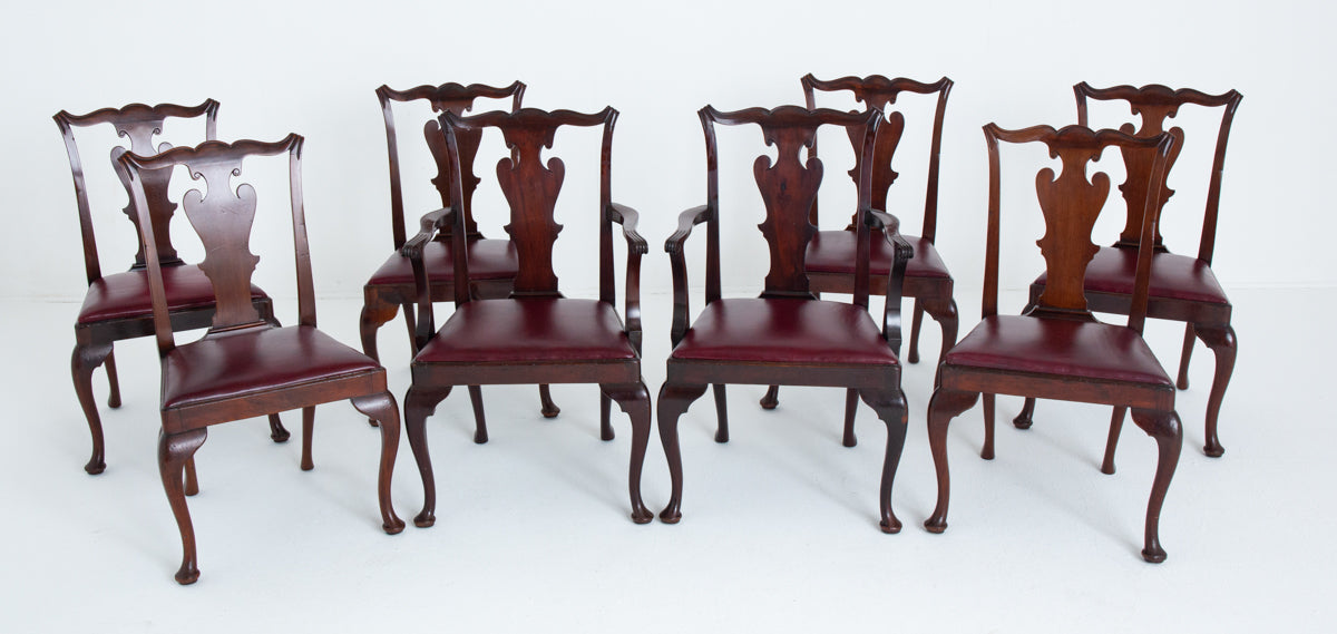 Set of 8 (6 + 2) Mahogany Queen Anne Style Dining Chairs