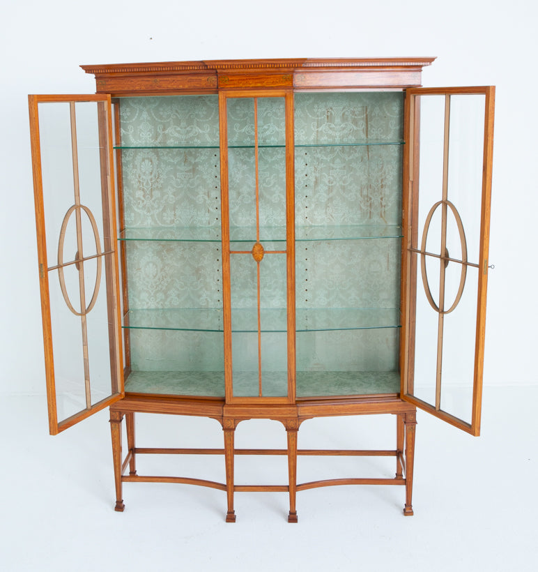 Good Quality Sheraton Revival Satinwood Display Cabinet