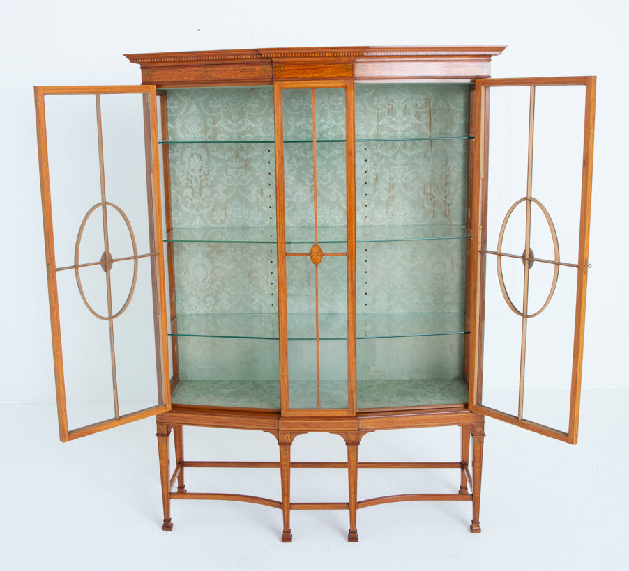 Good Quality Sheraton Revival Satinwood Display Cabinet