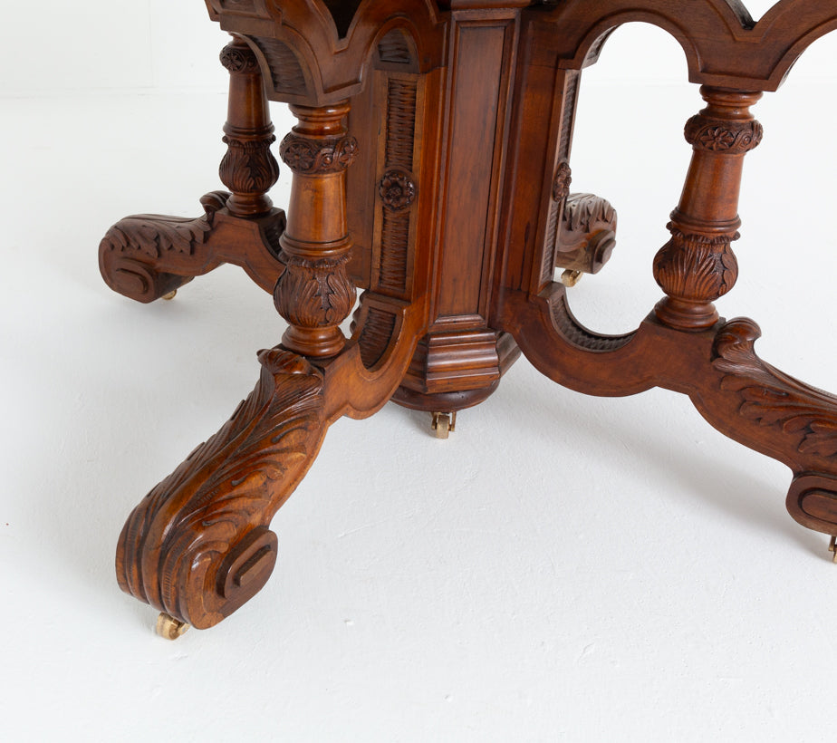 Amazing French Burr Oak and Walnut Extending Dining Table.