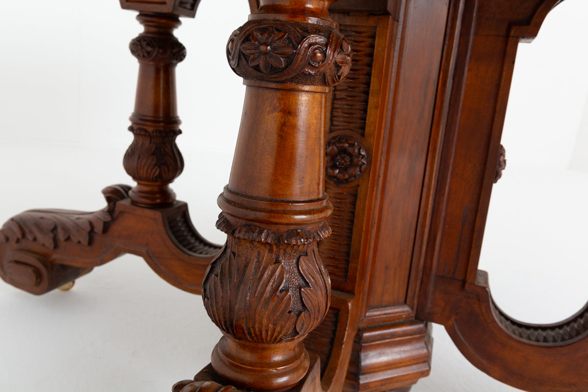 Amazing French Burr Oak and Walnut Extending Dining Table.