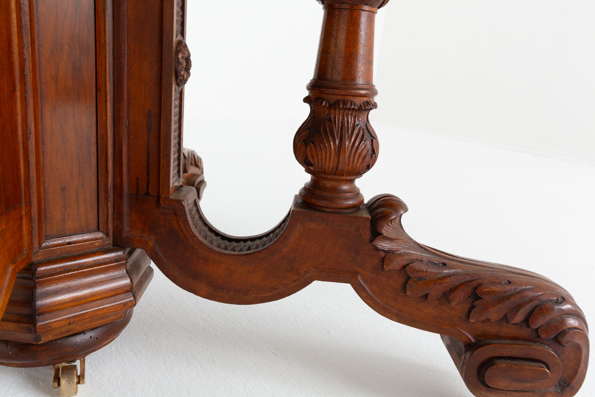 Amazing French Burr Oak and Walnut Extending Dining Table.
