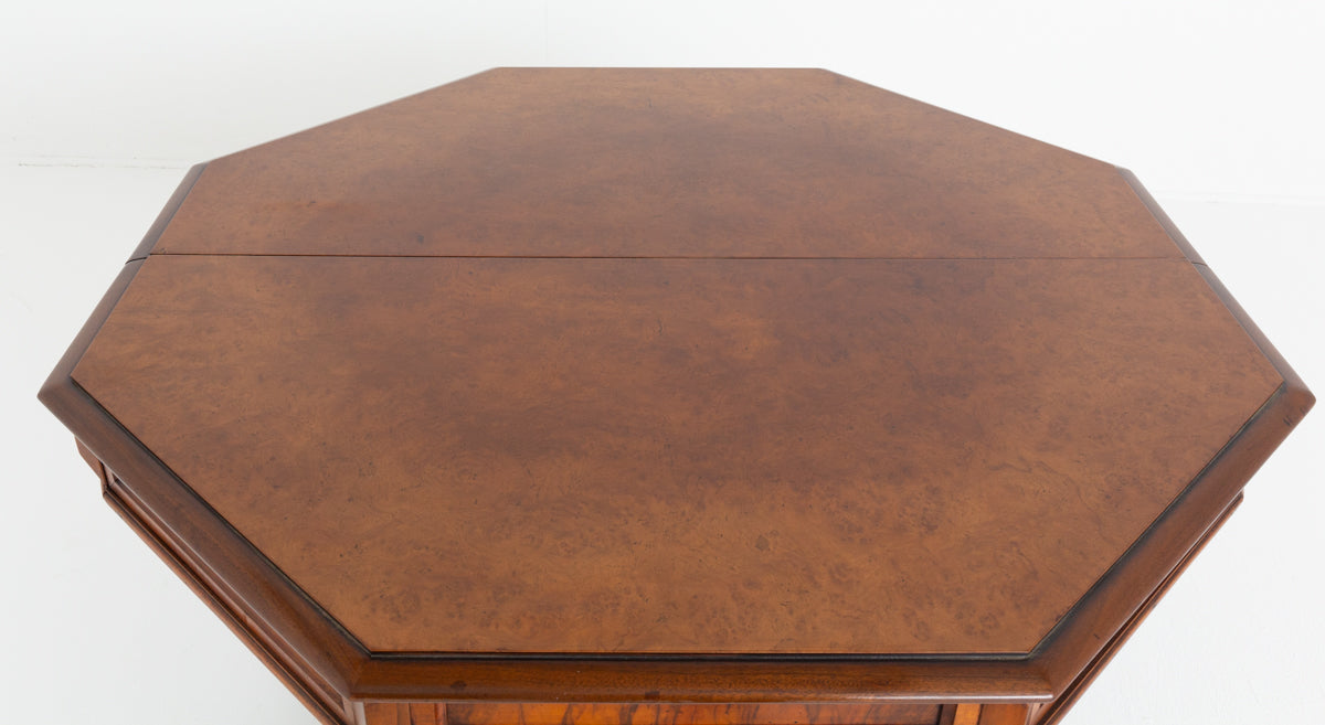 Amazing French Burr Oak and Walnut Extending Dining Table.
