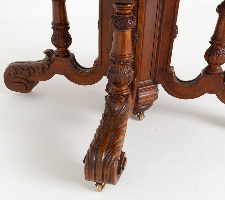Amazing French Burr Oak and Walnut Extending Dining Table.