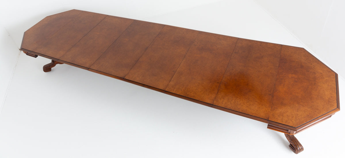 Amazing French Burr Oak and Walnut Extending Dining Table.