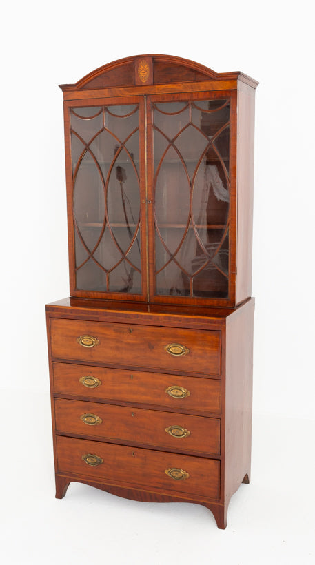 Regency Mahogany Inlaid Secretaire Bookcase