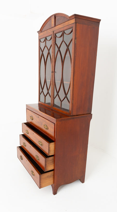 Regency Mahogany Inlaid Secretaire Bookcase