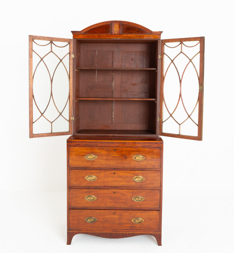 Regency Mahogany Inlaid Secretaire Bookcase