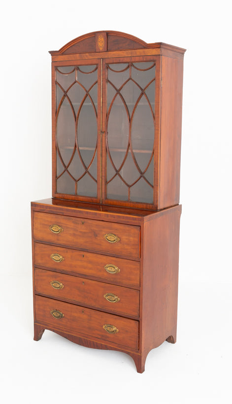Regency Mahogany Inlaid Secretaire Bookcase