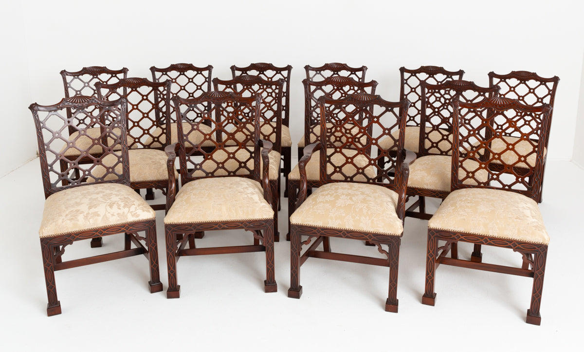 Outstanding Set 0f 14 Chippendale Revival Mahogany Dining Chairs