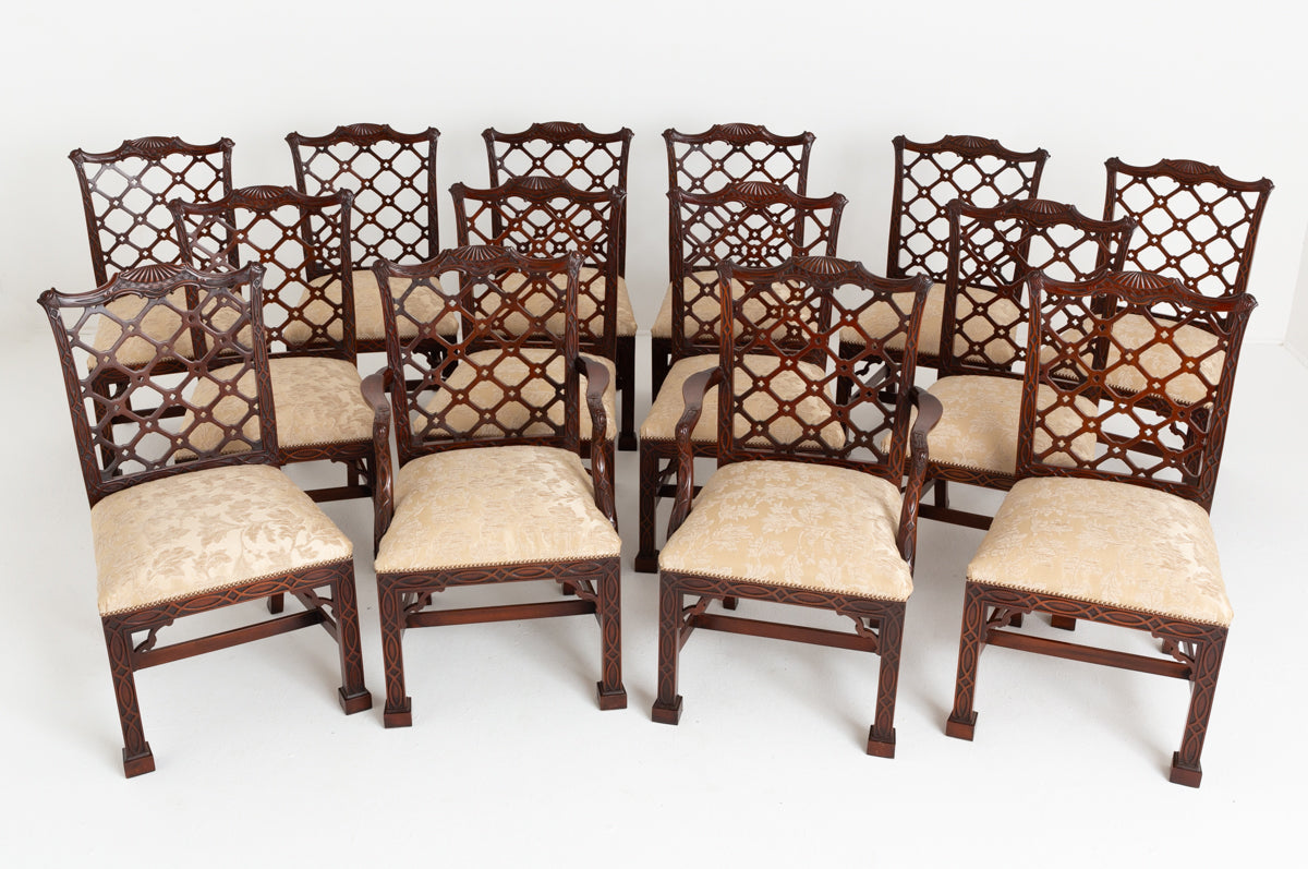 Outstanding Set 0f 14 Chippendale Revival Mahogany Dining Chairs