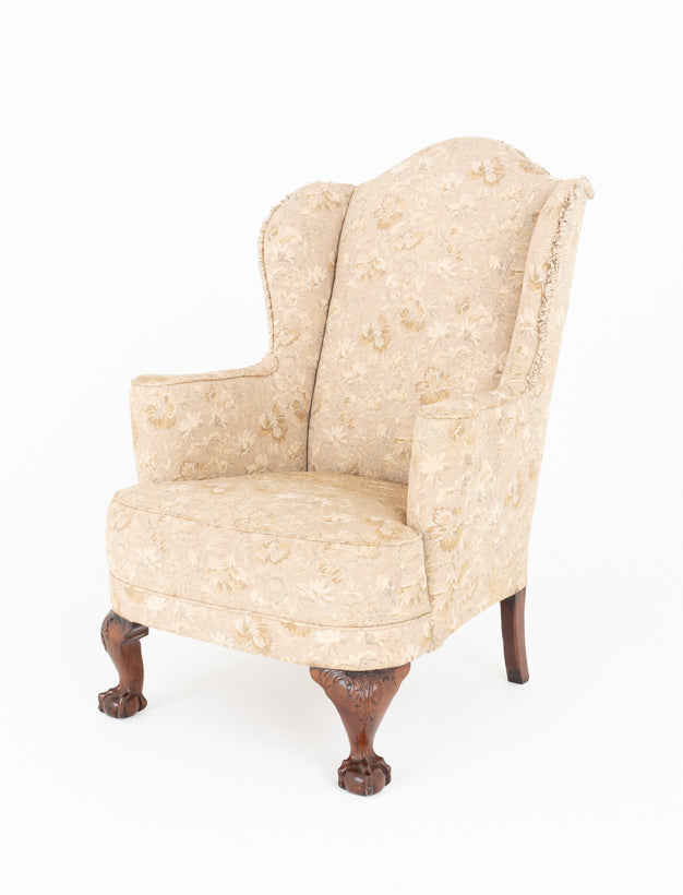 Chippendale Style Upholstered Wing Chair