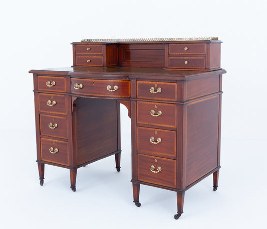 Sheraton Revival Mahogany Writing Desk Brass Castors