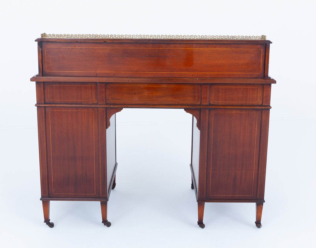 Sheraton Revival Mahogany Writing Desk Brass Castors