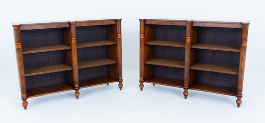 Wonderful Pair of Regency Style Burr Walnut Open Bookcases.