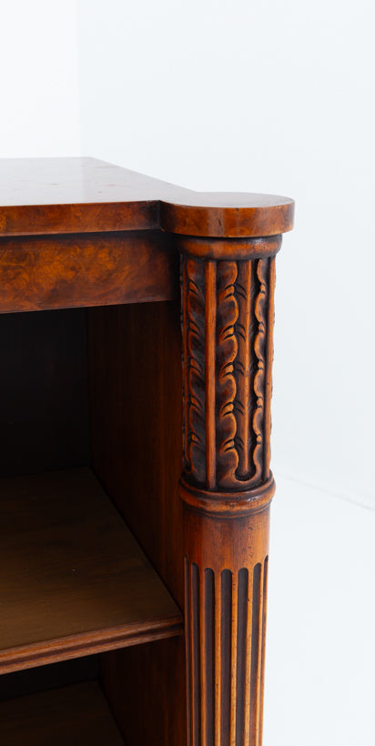 Wonderful Pair of Regency Style Burr Walnut Open Bookcases.