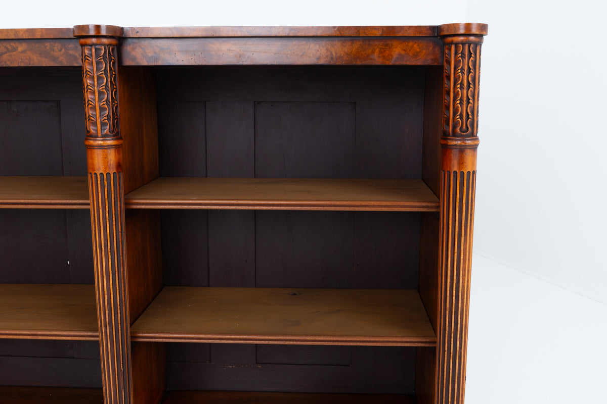 Wonderful Pair of Regency Style Burr Walnut Open Bookcases.