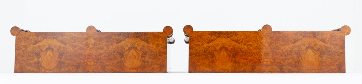 Wonderful Pair of Regency Style Burr Walnut Open Bookcases.