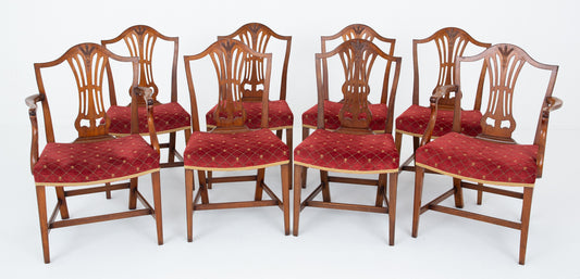 Set of 8 (6 + 2) Mahogany Chippendale Style Dining Chairs Quality Fabric