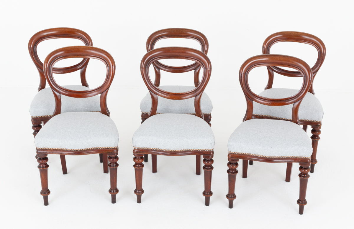 Set of 6 Victorian Mahogany Balloon Back Dining Chairs
