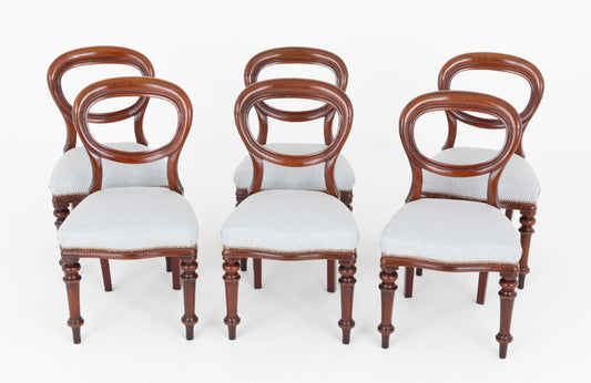 Set of 6 Victorian Mahogany Balloon Back Dining Chairs