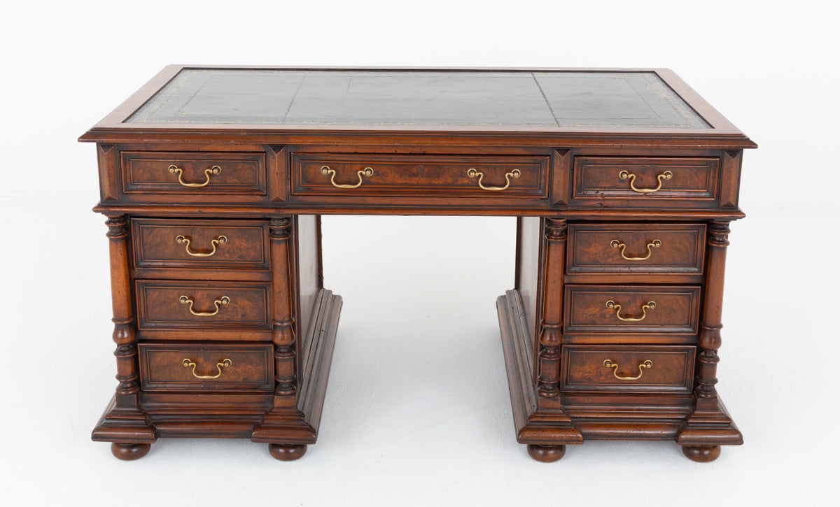 French Burr Walnut Pedestal Desk