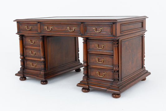 French Burr Walnut Pedestal Desk
