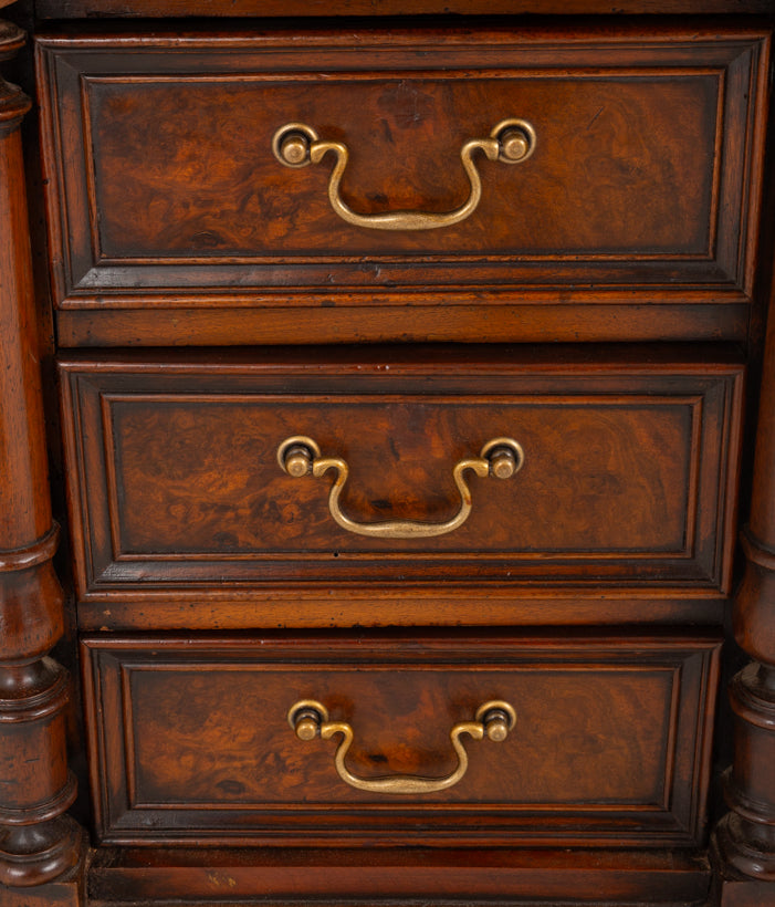 French Burr Walnut Pedestal Desk