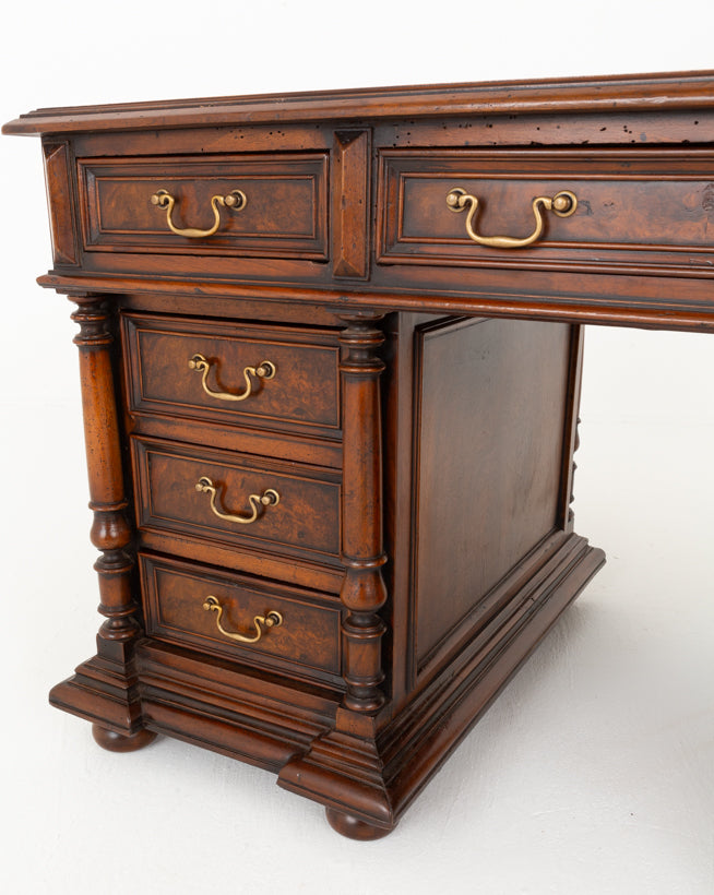 French Burr Walnut Pedestal Desk