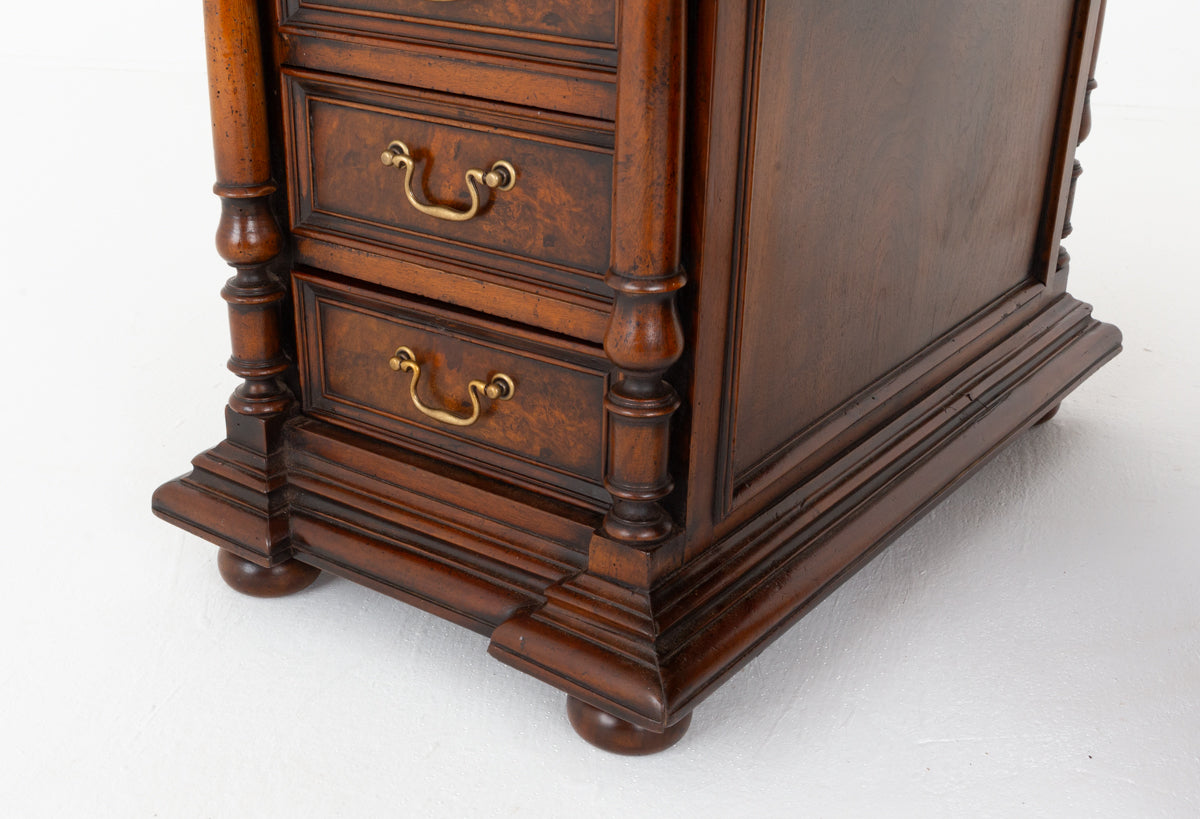 French Burr Walnut Pedestal Desk