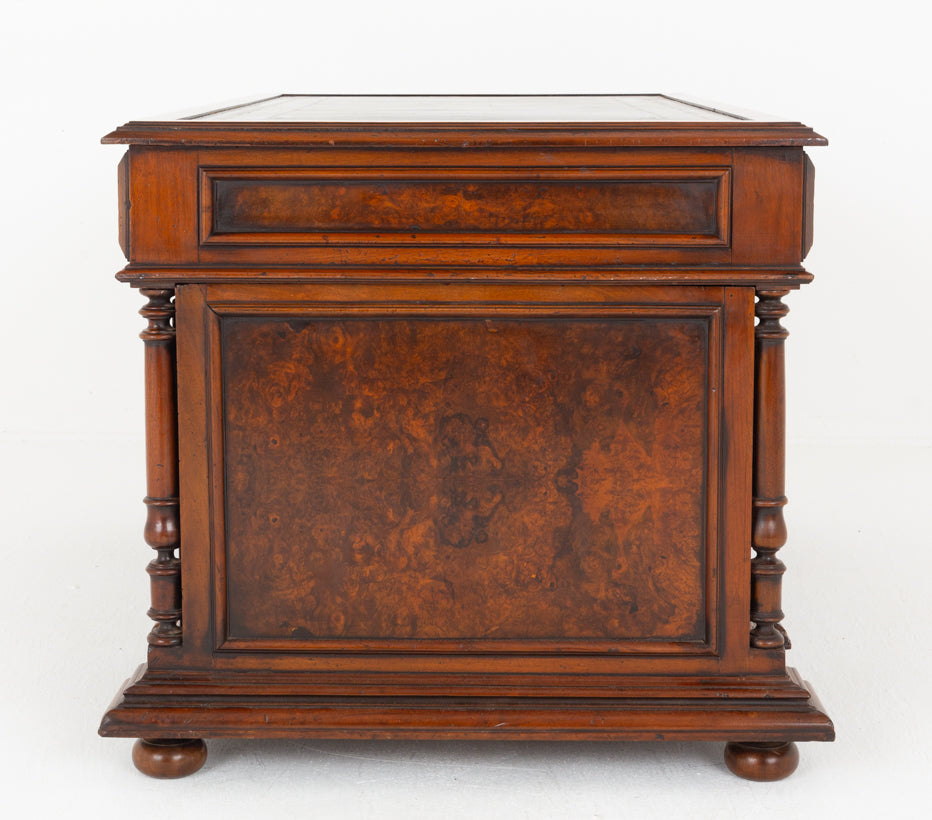 French Burr Walnut Pedestal Desk