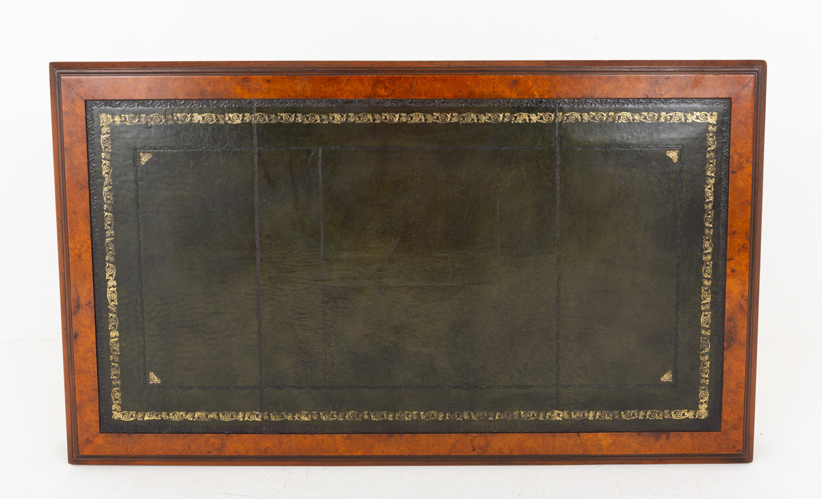 French Burr Walnut Pedestal Desk