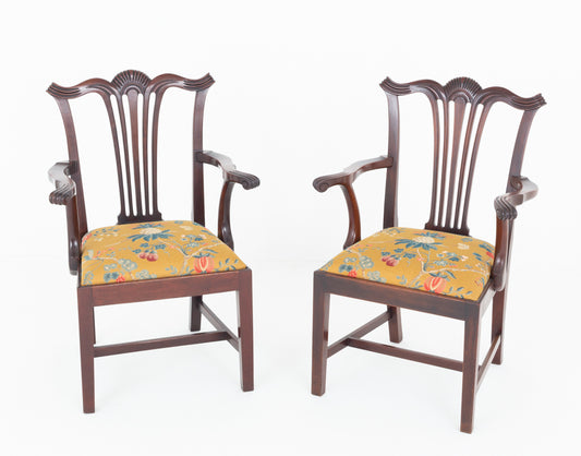 Pair of Mahogany Chippendale Style Arm Chairs