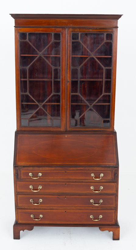 Sheraton Revival Mahogany Bureau Bookcase
