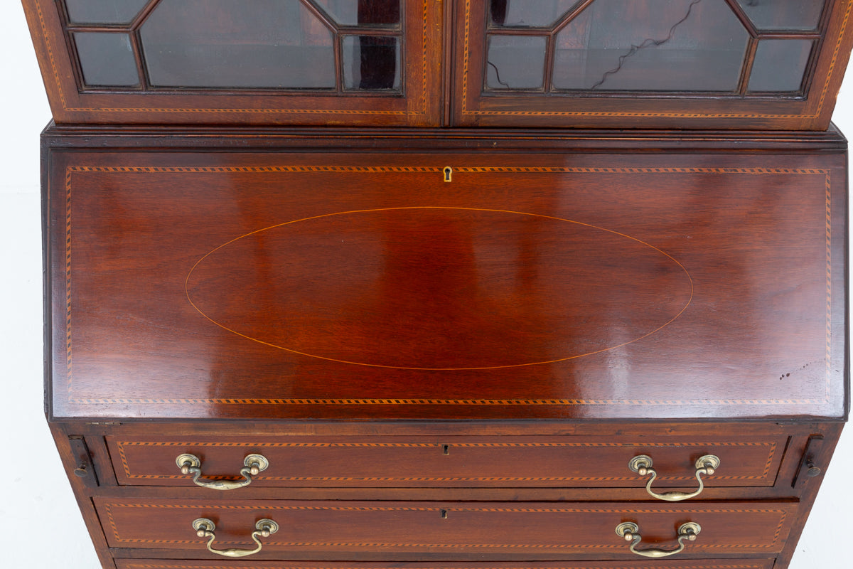 Sheraton Revival Mahogany Bureau Bookcase