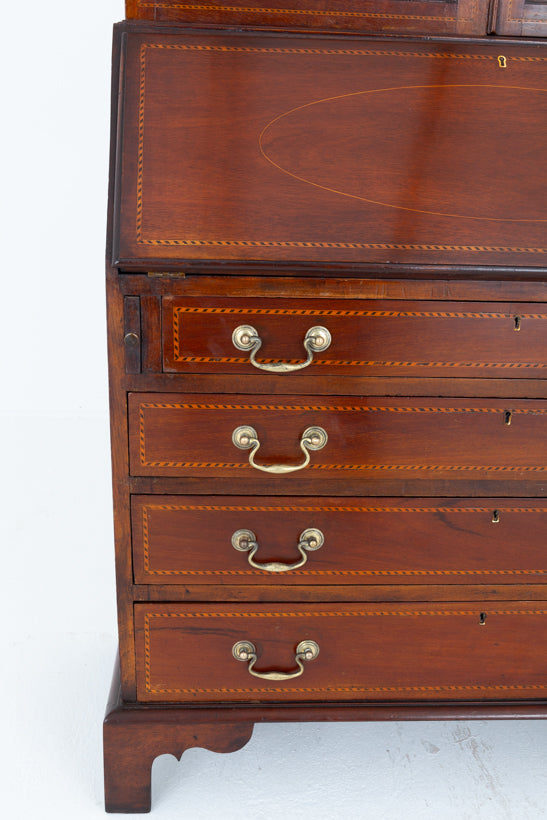 Sheraton Revival Mahogany Bureau Bookcase