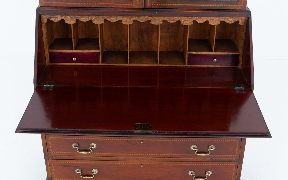 Sheraton Revival Mahogany Bureau Bookcase