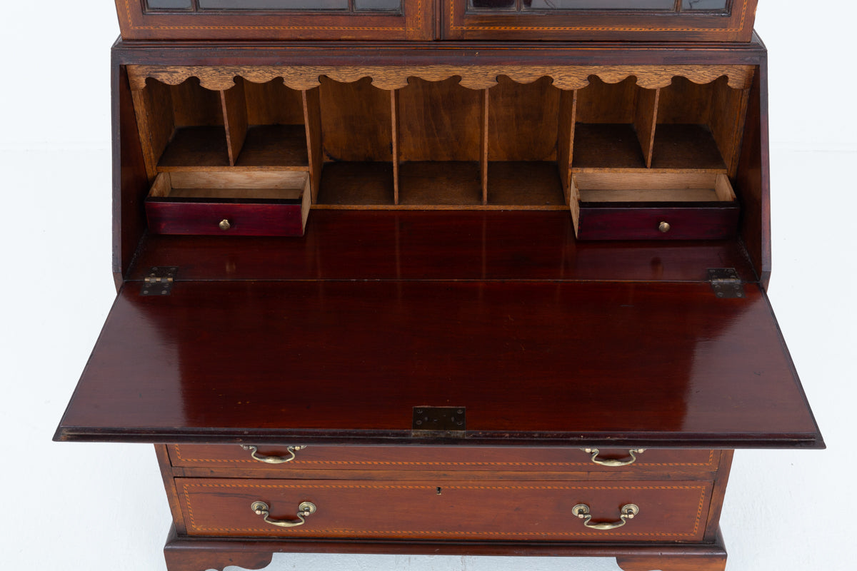 Sheraton Revival Mahogany Bureau Bookcase