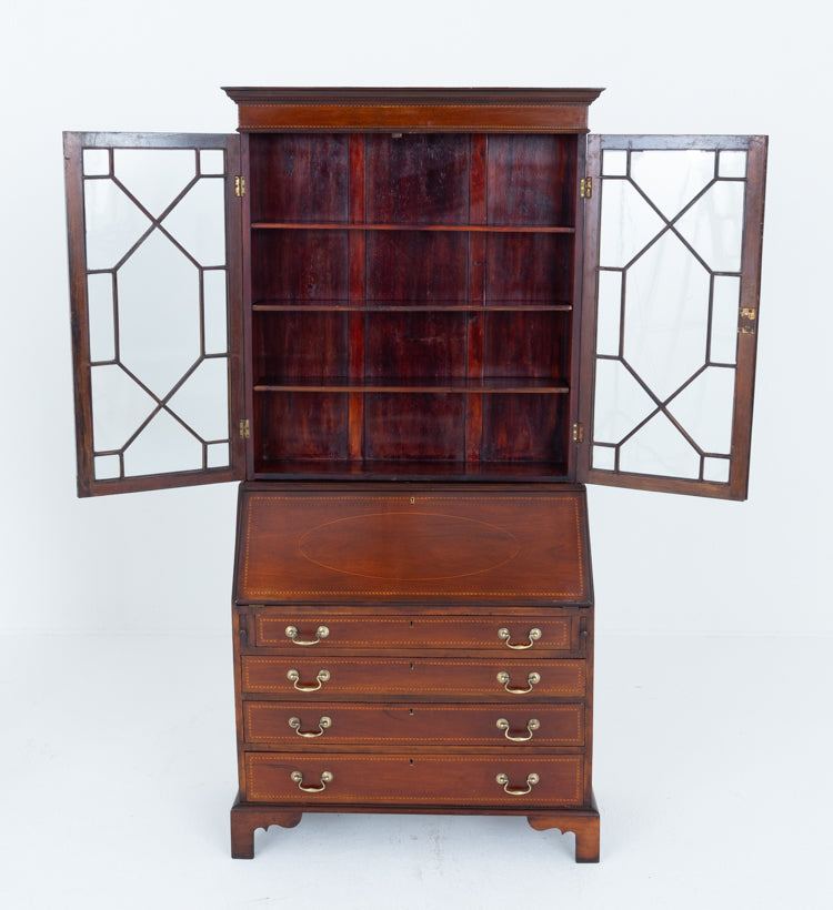 Sheraton Revival Mahogany Bureau Bookcase