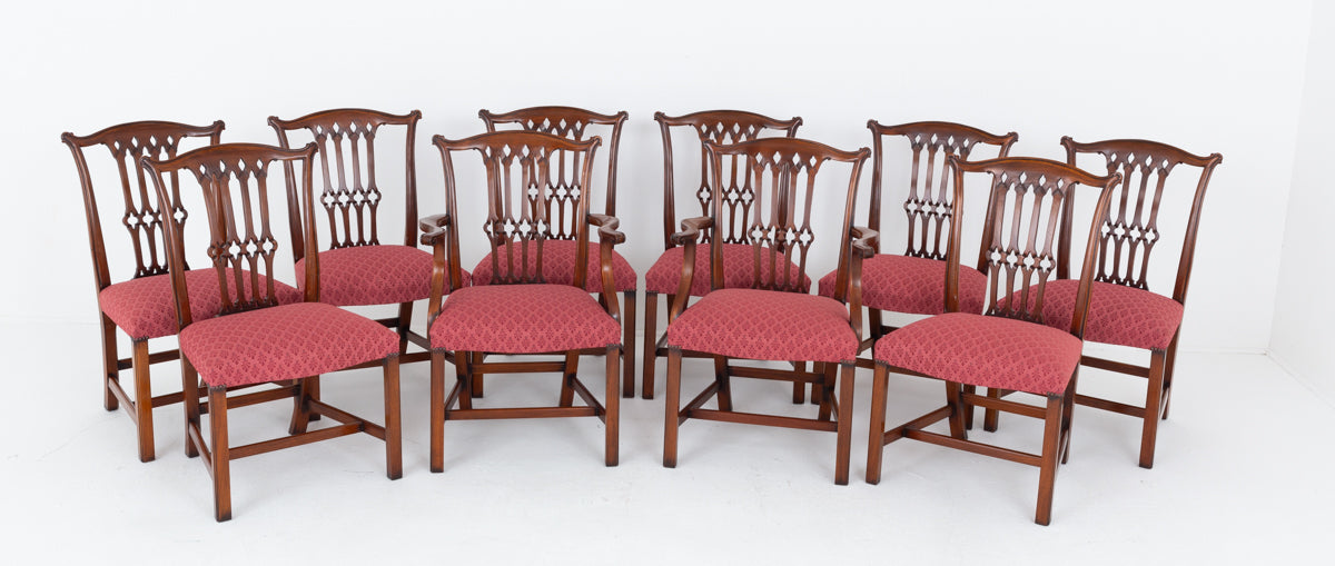 Set of 10 Mahogany Chippendale revival Chairs