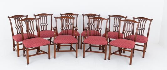 Set of 10 Mahogany Chippendale revival Chairs