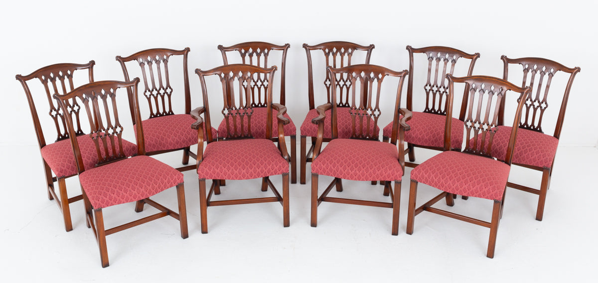 Set of 10 Mahogany Chippendale revival Chairs
