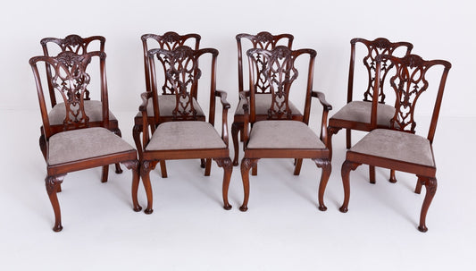 Set of 8 (6 + 2) Mahogany Chippendale Style Dining Chairs