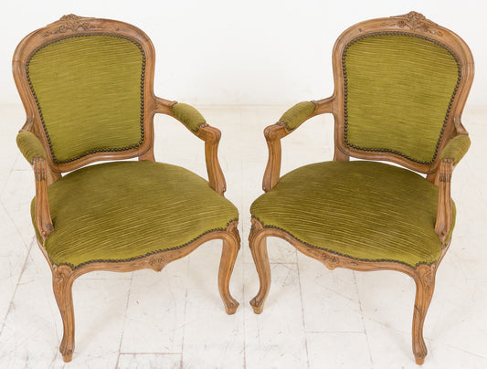 Pair of Pretty French Walnut Open Armchairs