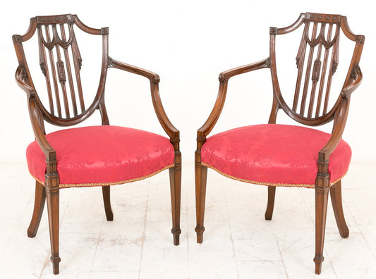 Pair of Mahogany Hepplewhite Style Open Arm Chairs