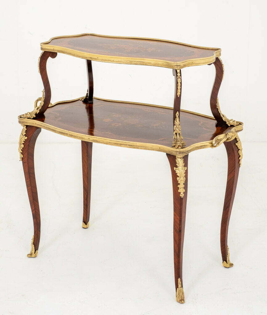 Pretty French Walnut and Marquetry Etagere
