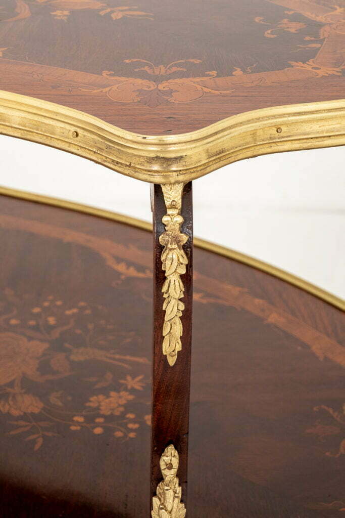 Pretty French Walnut and Marquetry Etagere