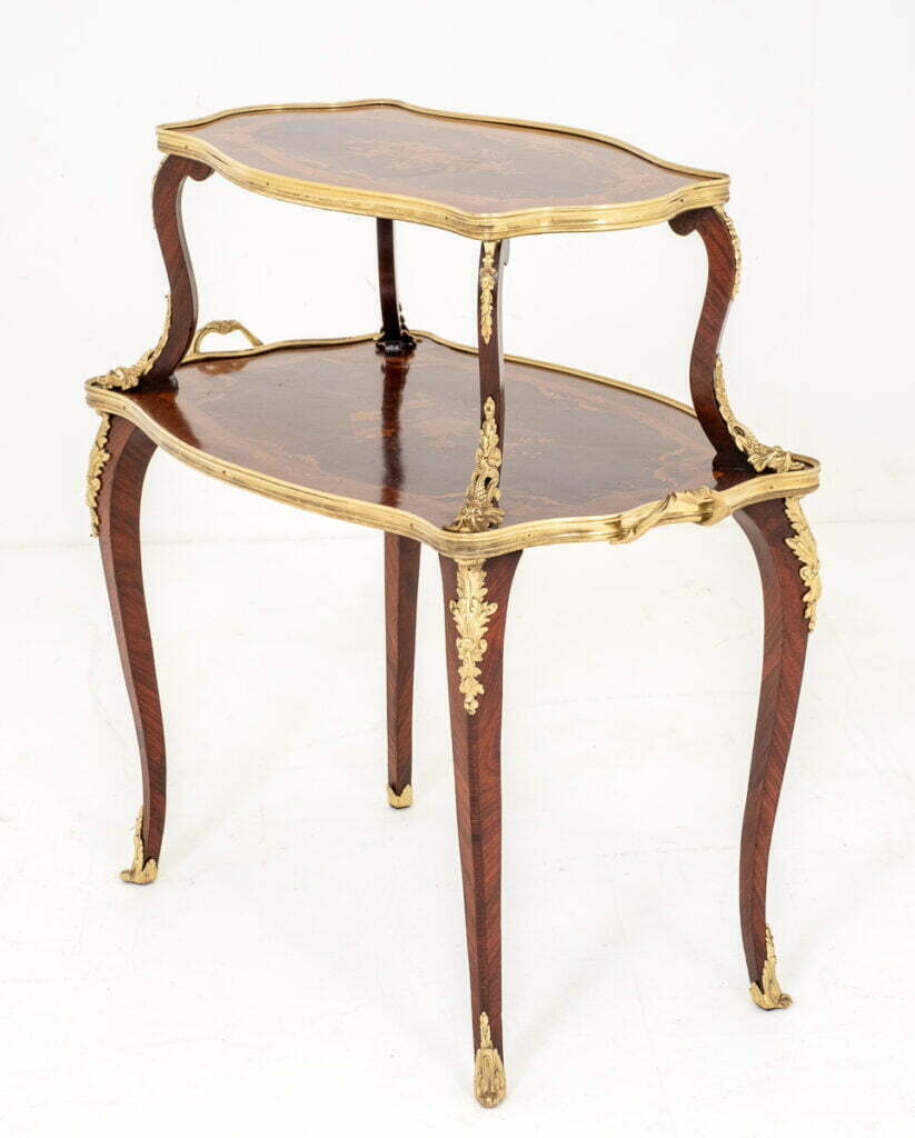 Pretty French Walnut and Marquetry Etagere